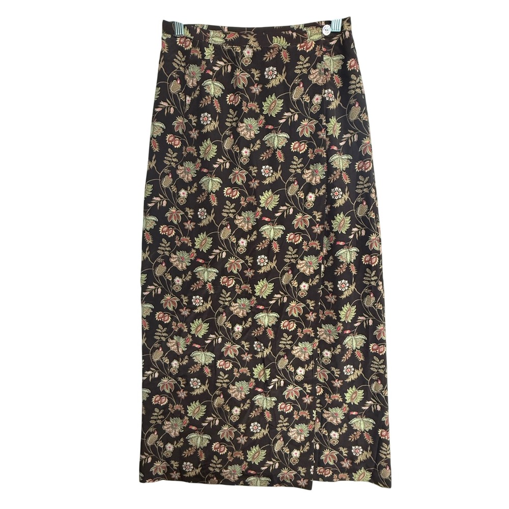 Vintage Y2K Charter Club 100%‎ Silk Floral Maxi Skirt Brown Cottagecore Size 6